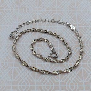 Sterling Silver 925 Marked Diamond Cut Twisted Chain Anklet / Ankle Bracelet